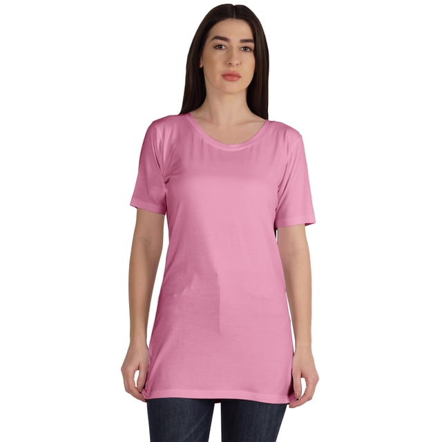 Inkmeso Plain Basic Tshirt Long Length Tee Short Sleeve Workout Top For Women
