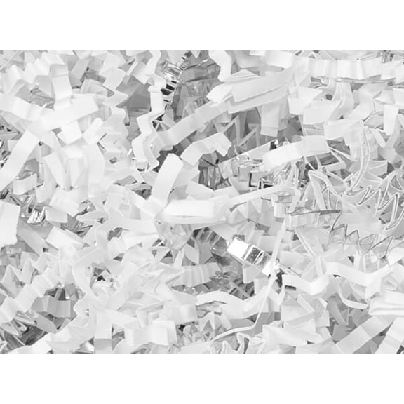 Pack Of 1, Solid White & Silver Crinkle Cut™ Paper Shred (Spring Fill / Zig Fill) 1/8" Wide 10 Lb Made In USA