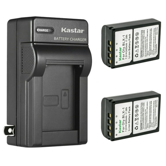 Kastar 2-Pack BLX1 Battery and AC Wall Charger Replacement for Olympus OM SYSTEM BLX-1 Lithium-Ion Battery, Olympus OM System BCX-1 Battery Charger, Olympus OM System OM-1 Mirrorless Camera