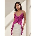 thumbnail image 4 of Gupgi Women Halter Cami Top Irregular Deep V Neck Ruffle Crop Top Solid Color Backless Tank Shirt, 4 of 9