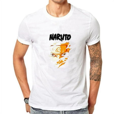 Taicanon Naruto Shippuden Men's T-shirt Naruto Graphic Tee Anime Cotton Short Sleeve Shirt for Adult(White A-S)