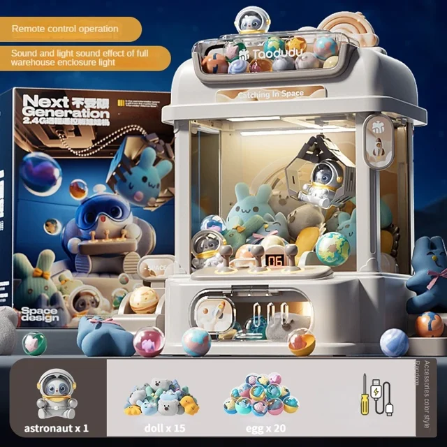 Machine à Griffes Mini Télécommandée pour Enfants Jeu Automatique de Pièces Grue d'Arcade Jouets d'Anniversaire pour Enfants Blanc-A