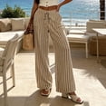 thumbnail image 4 of Ailaofu Women's Summer Striped Wide Leg Pants Drawstring Elastic Waist Casual Palazzo Trousers with Pockets Lightweight Loose Beach Pants for Vacation, 4 of 8