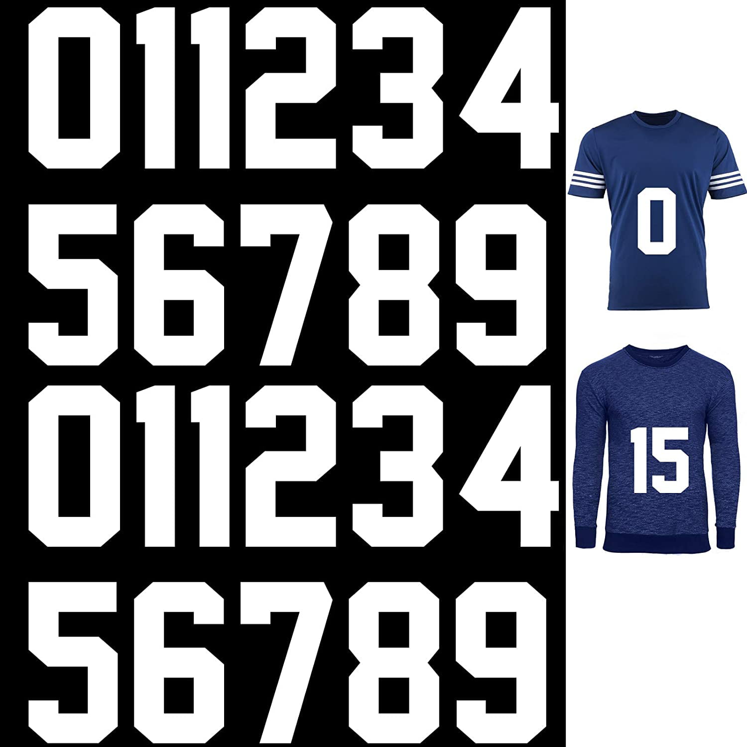 6pcs Set Black Vinyl Jersey Number Heat Transfer Jersey Football Sports Shirt