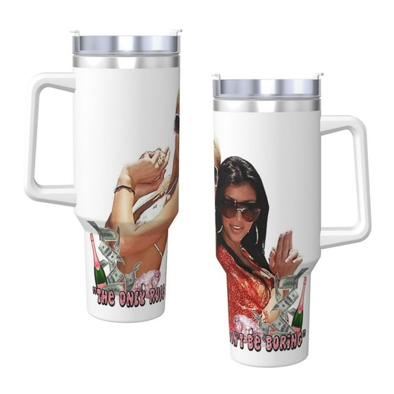 Paris Hilton & Kim Kardashian 40 Oz Tumbler With Handle And Straw Double Wall Stainless Steel Sublimation Tumbler With Handle Leakproof,Bpa-Free,Keep Cold Hours