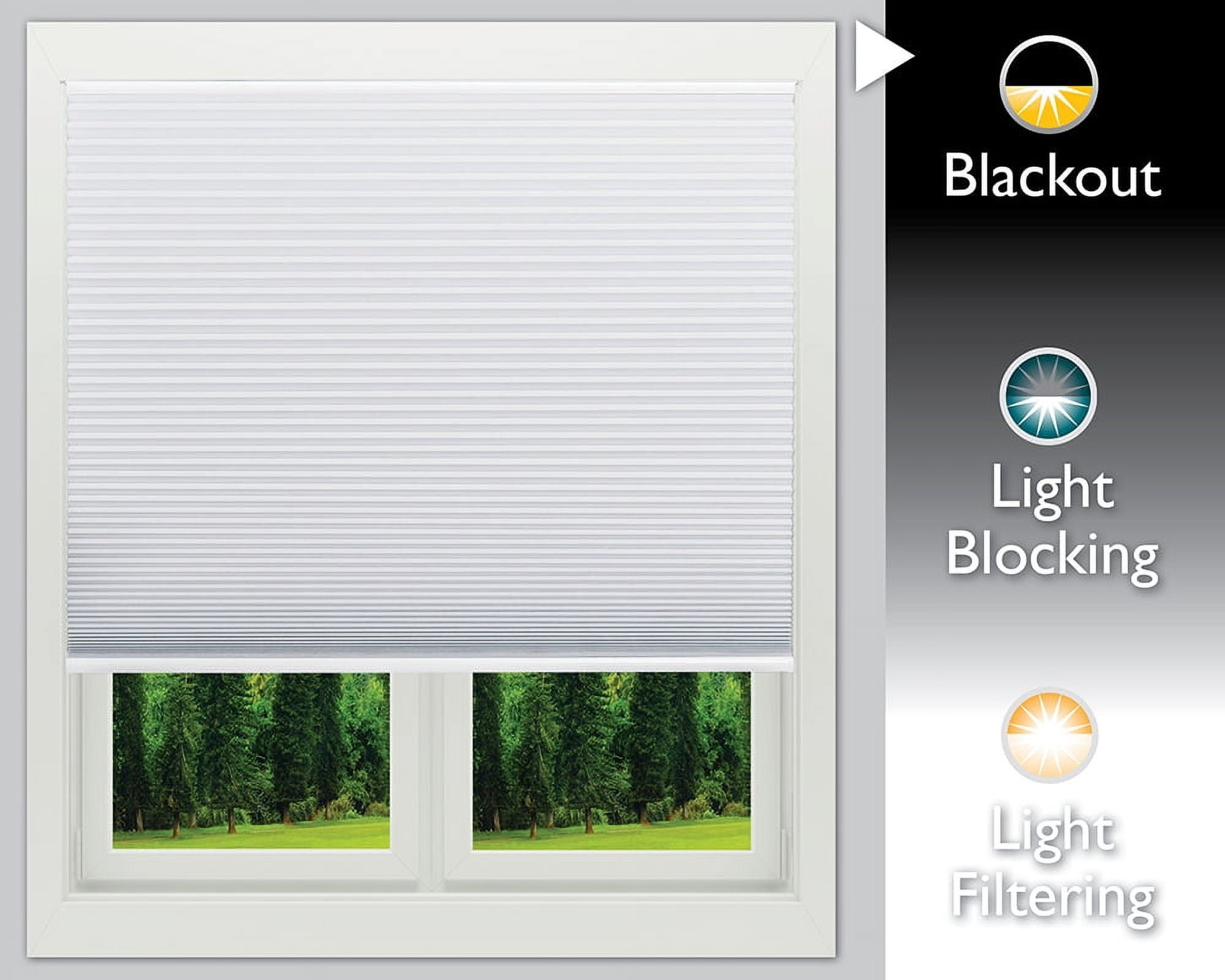 Redi Shade No Tools Easy Lift Trim-at-Home Cordless Cellular Blackout Shade White, 48" W x 64" L, (Fits windows 31"- 48")