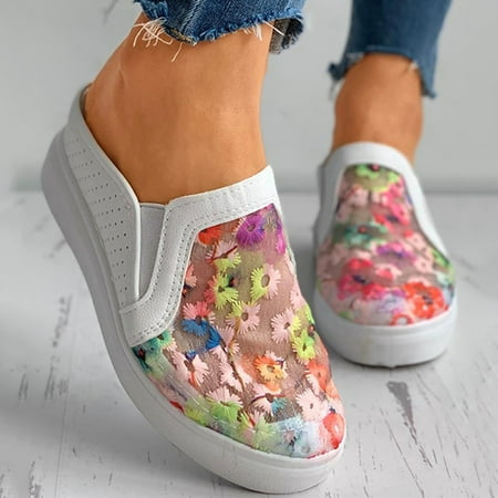 

NECHOLOGY Casual Shoes On Slip Floral Fashion Mesh Hollow Shoes Out Pattern Vintage Women s Casual Ladies Flip Flops White 7.5