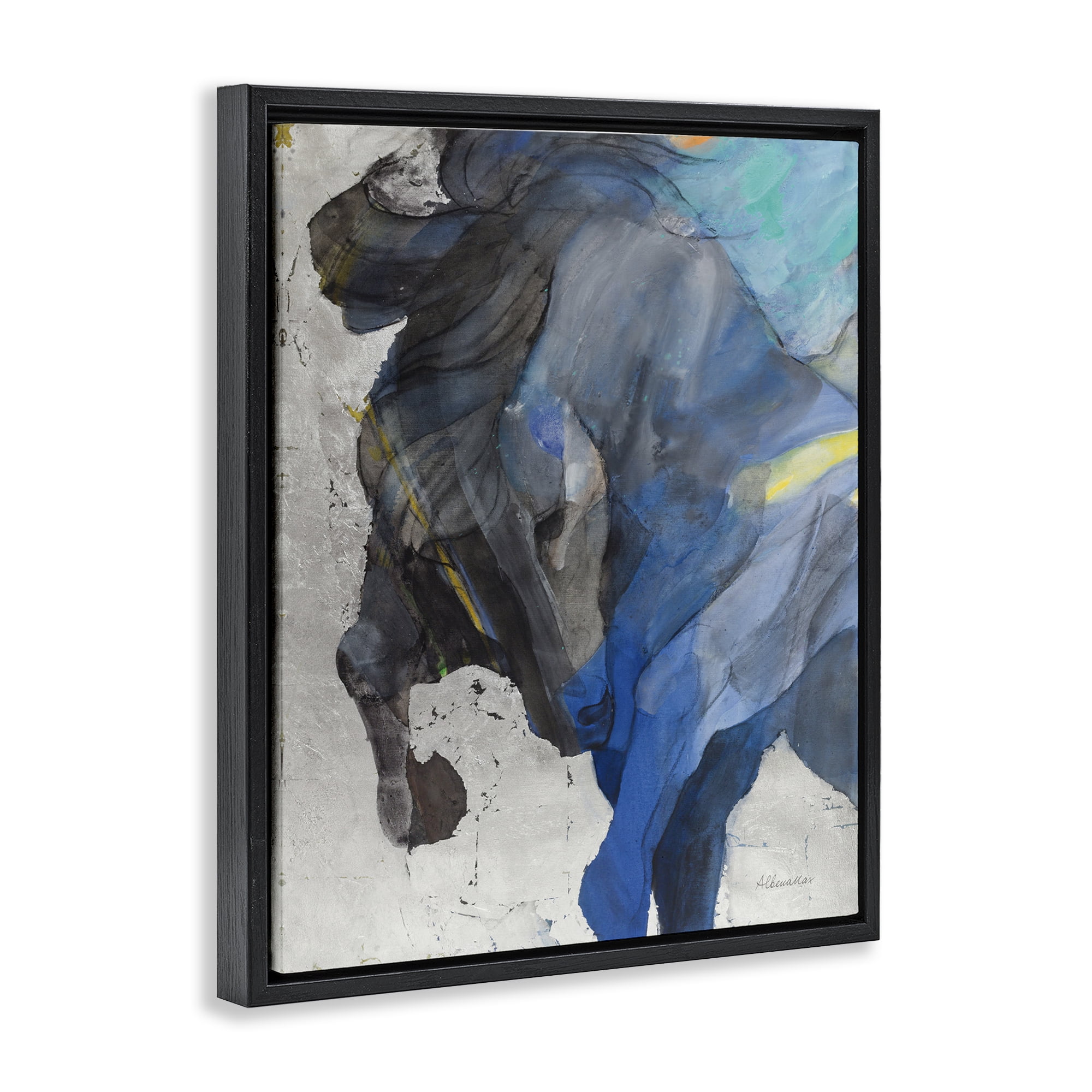 Stupell Industries Majestic Valor Stallion Animals & Insects Painting Black Floater Framed Canvas Art Print Wall Art, 17 x 21