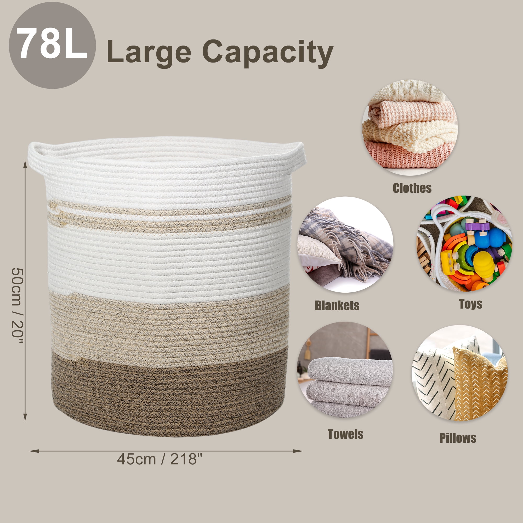 Unique Bargains Laundry Basket Hamper 18"x20" Tall Laundry Basket for Bedroom Baby Nursery Child's Laundry Coffee Color