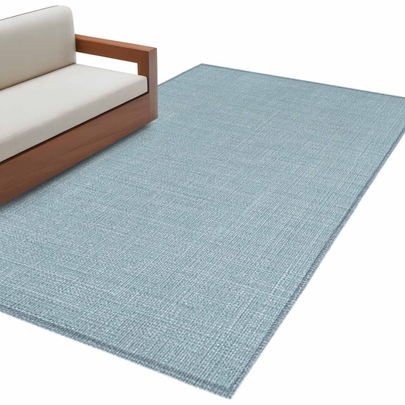 Vintage Haze Blue Area Rug 3x5 FT,Non Slip Entryway Bedside Carpet,Farmhouse Retro Solid Color Linen Texture Washable Soft Floor Carpet Indoor Mat Non-Shedding Throw Rug for Dorm Kitchen Home Office