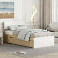 thumbnail image 3 of Modern Twin Bed Frame For White High Gloss Headboard and Footboard With Light Oak Trundle, 3 of 9