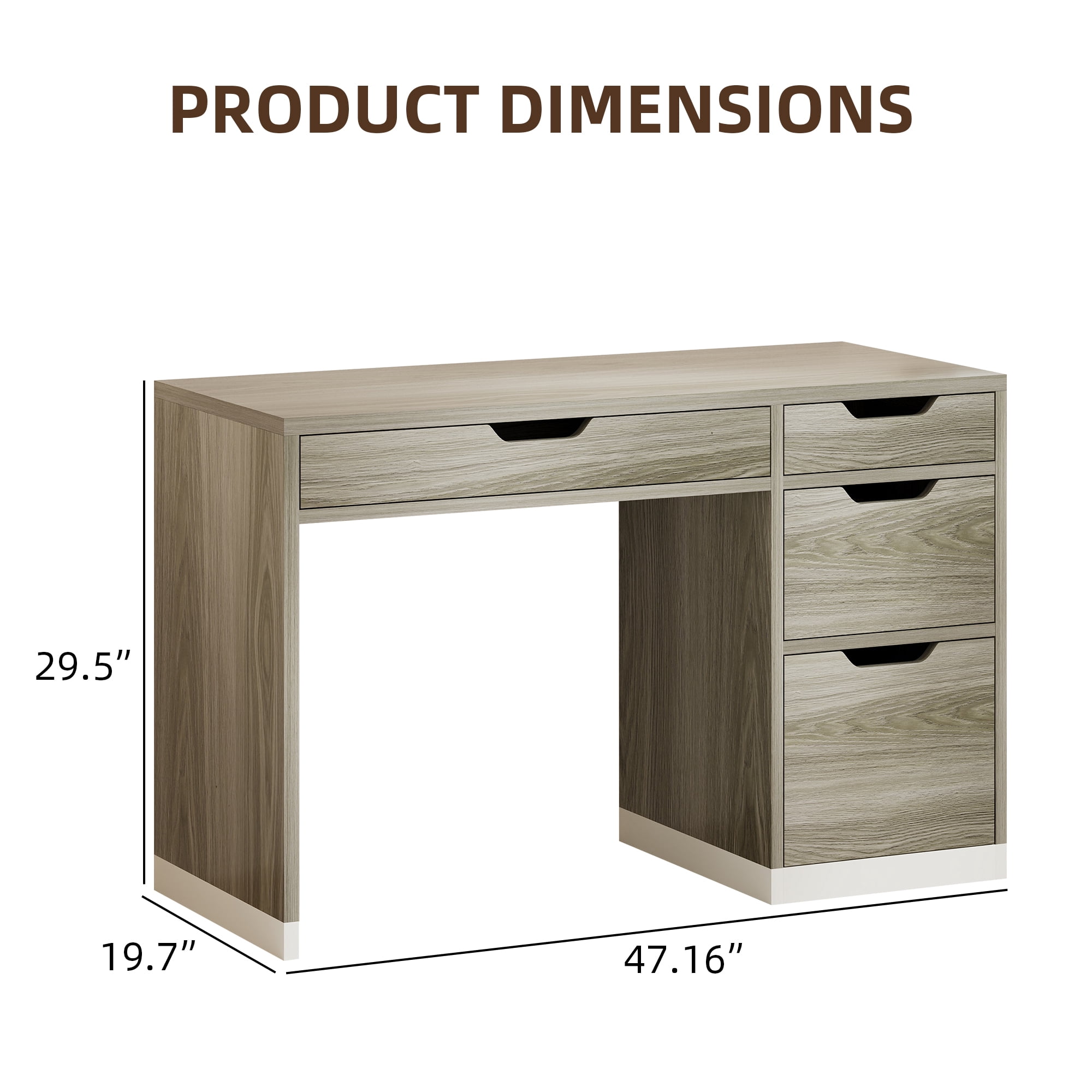 4 EVER WINNER 48" Computer Desk with Drawers, Home Office Desk with White and Walnut Finish, Study Writing Desk with Spacious Legroom for Bedroom & Office