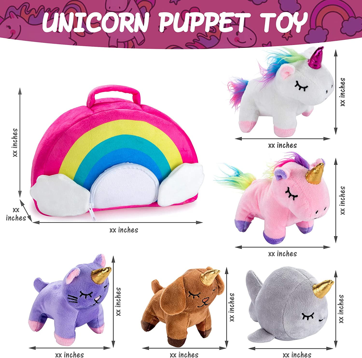 PASSIONFRUIT Stuffed Unicorn Plushie Rainbow Toys Cute Stuffed Animals, 5-Pc Set
