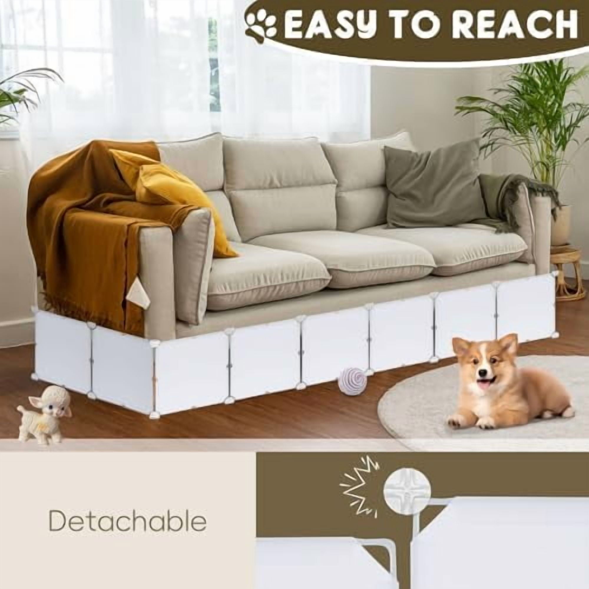 Under Bed Blocker for Pets 11.8" Height 248" Length in Total, Adjustable Bed Blockers to Keep Cats/Dogs Out from Under Beds Fit Queen, King Bed 3 Sides, Easy to Use, White