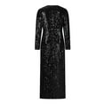 thumbnail image 5 of Ashirexll Formal Dresses for Women Plus Size Split Sequin Floor Length Evening Gown Long Sleeve V-Neck Dress Evening Gowns for Women Formal Black XXL, 5 of 6