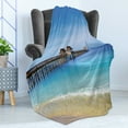 thumbnail image 4 of Dock Soft Flannel Fleece Throw Blanket, Naples Pier Paradise Beach at Ocean in Florida USA Sunny Tropical Destination, Cozy Plush for Indoor and Outdoor Use, 60" x 80", Azure Blue Umber, by Ambesonne, 4 of 5