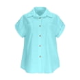 thumbnail image 6 of FINALGANG Womens Lapel Collar Roll Tab Short Sleeve Solid Color Dual Bust Pocket Curved Hem Loose Button Down Shirt Relaxed Fit For Ladies Office Daily Outdoor Outing Blue M, 6 of 7