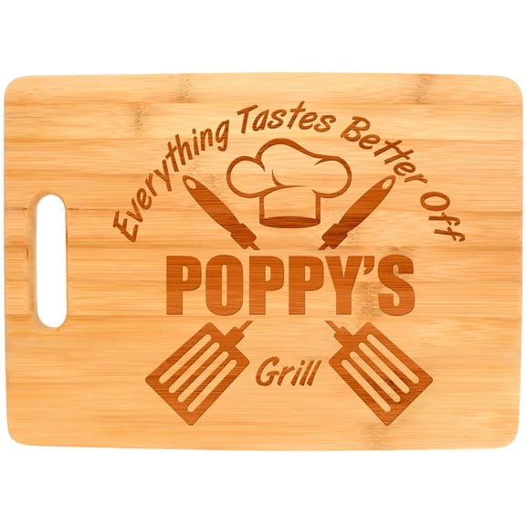 ThisWear Laser Engraved Cutting Board Everything Tastes Better Off Poppy's Grill Gifts for Poppy Grilling Gifts for Chefs Poppy Birthday Gifts Big Rectangle Bamboo Cutting Board