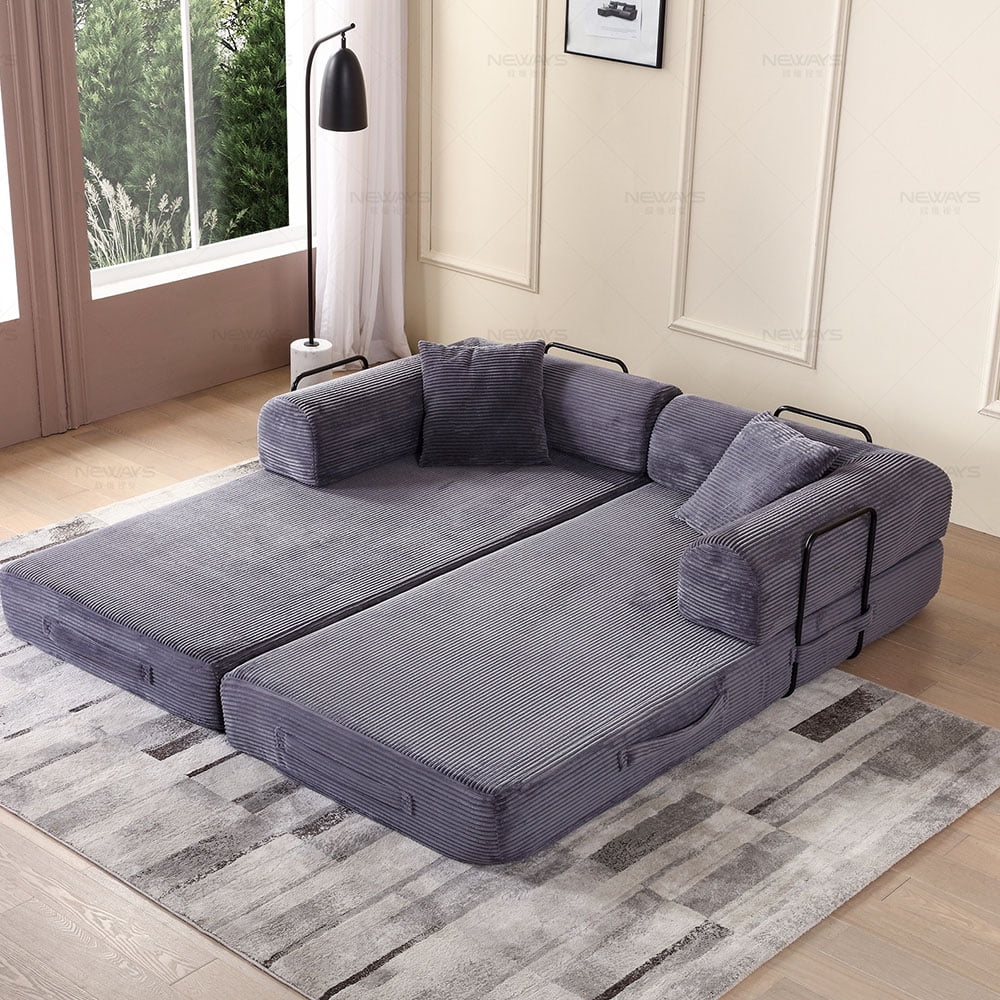 Miniyam 78 W x 35.4 L x 26.7 H Convertible Sleeper Sofa 2 in 1 Sleeper Sofa Couch Bed with Fixed-Shape Frame 3 Seat Folding Sofa Bed, Gray