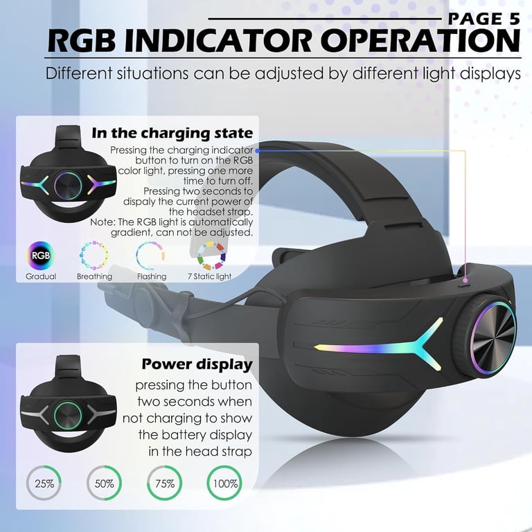 Rechargeable RGB Comfort Headset with 8000mAh Battery, Meta Quest