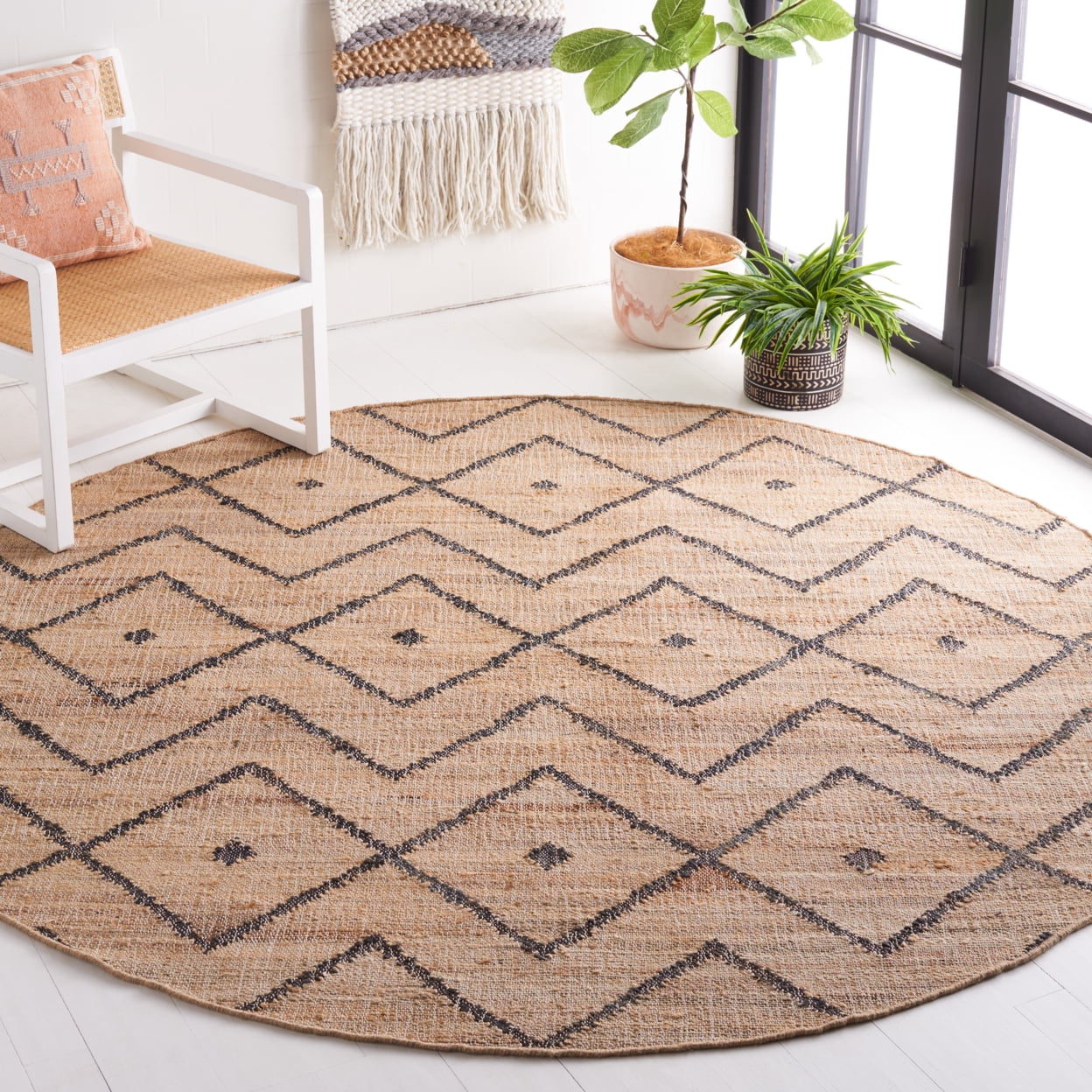 SAFAVIEH Kilim Wesley Geometric Area Rug, Natural/Charcoal, 7' x 7' Square