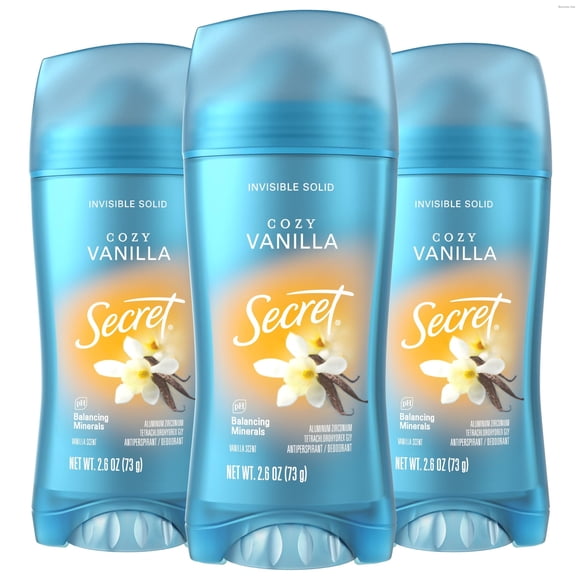Secret Invisible Solid Antiperspirant and Deodorant, Vanilla Scent, 2.6 oz (3 Pack)