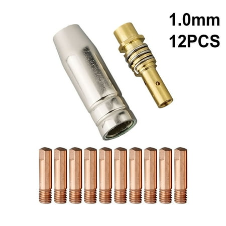 

12 pcs MB15 MIG Welding Nozzle Shroud Contact Tips 0.8/1 mm M6 Tip Holder Kit 1mm