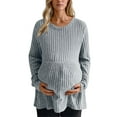 thumbnail image 2 of Htigea Maternity Shirts Long Sleeve Pregnancy Clothes Crewneck Ribbed Fit Women Sweater Winter Mama's Thermal Tops Light Blue 3XL, 2 of 7