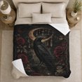 thumbnail image 5 of Raven, Crescent Moon, Dark Roses and Crystal Art Warm Flannel Blanket for Living Room and Reading Nook, Bird Lovers Valentine's Day Gift, Artistic Home Decor, 5 of 9
