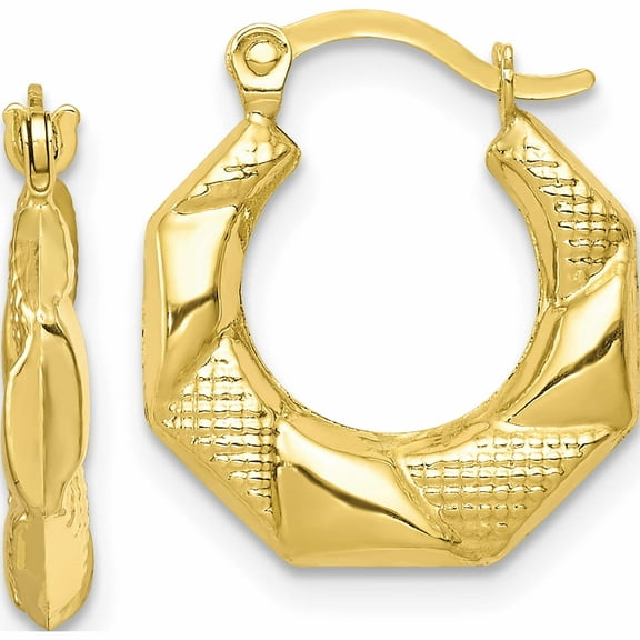 10K Yellow Gold Scalloped Textured Hollow Hoop Earrings (16 X 14) Made In Indonesia 10er254