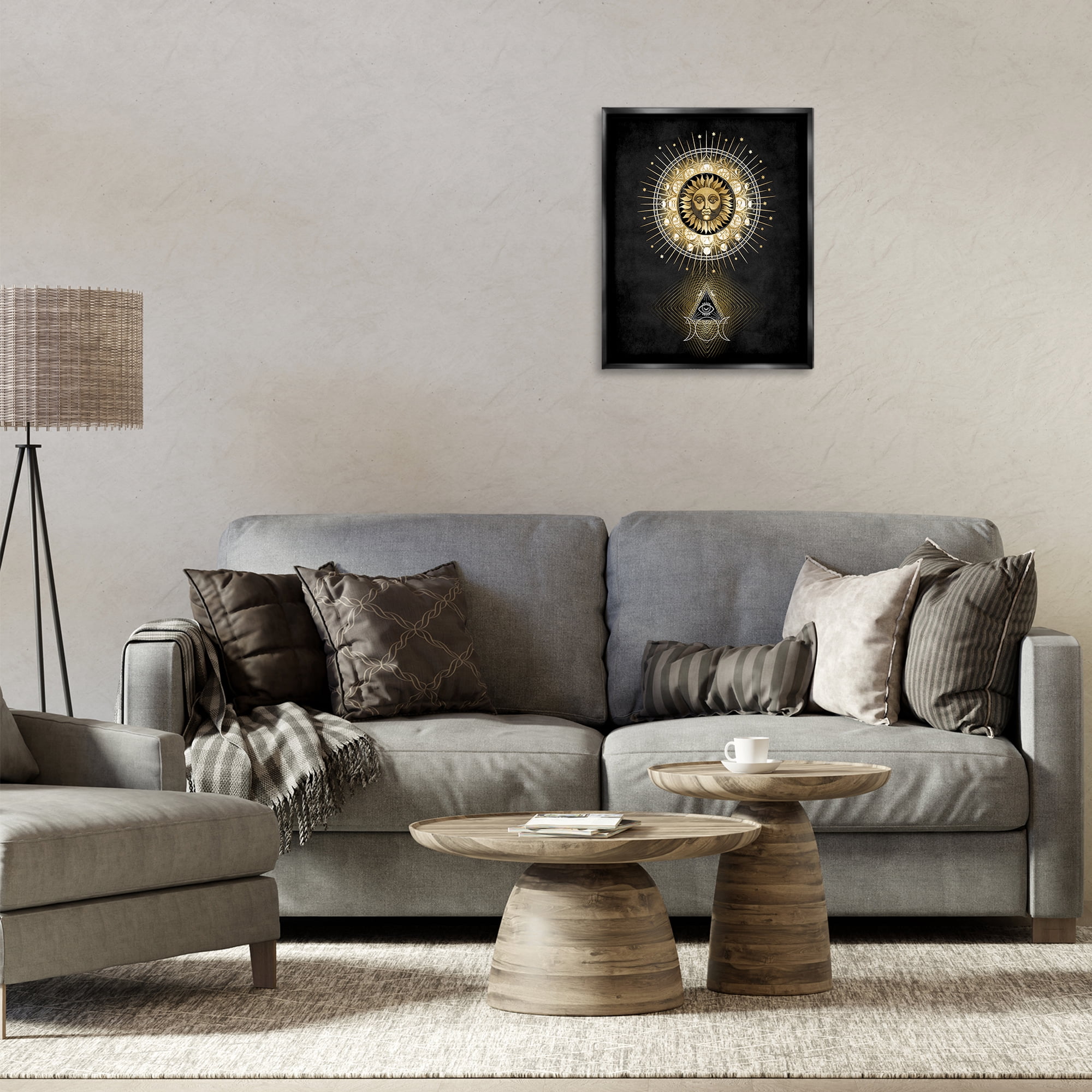 Stupell Industries Astral Symbols & Sun Astrology & Stars Painting Black Floater Framed Canvas Art Print Wall Art, 17 x 21