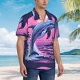 thumbnail image 3 of Sikiie Hawaiian Beach Dolphin Print Men's Hawaiian Shirt, Summer Beach Button Pocket Short Sleeve T-Shirt,Large, 3 of 7
