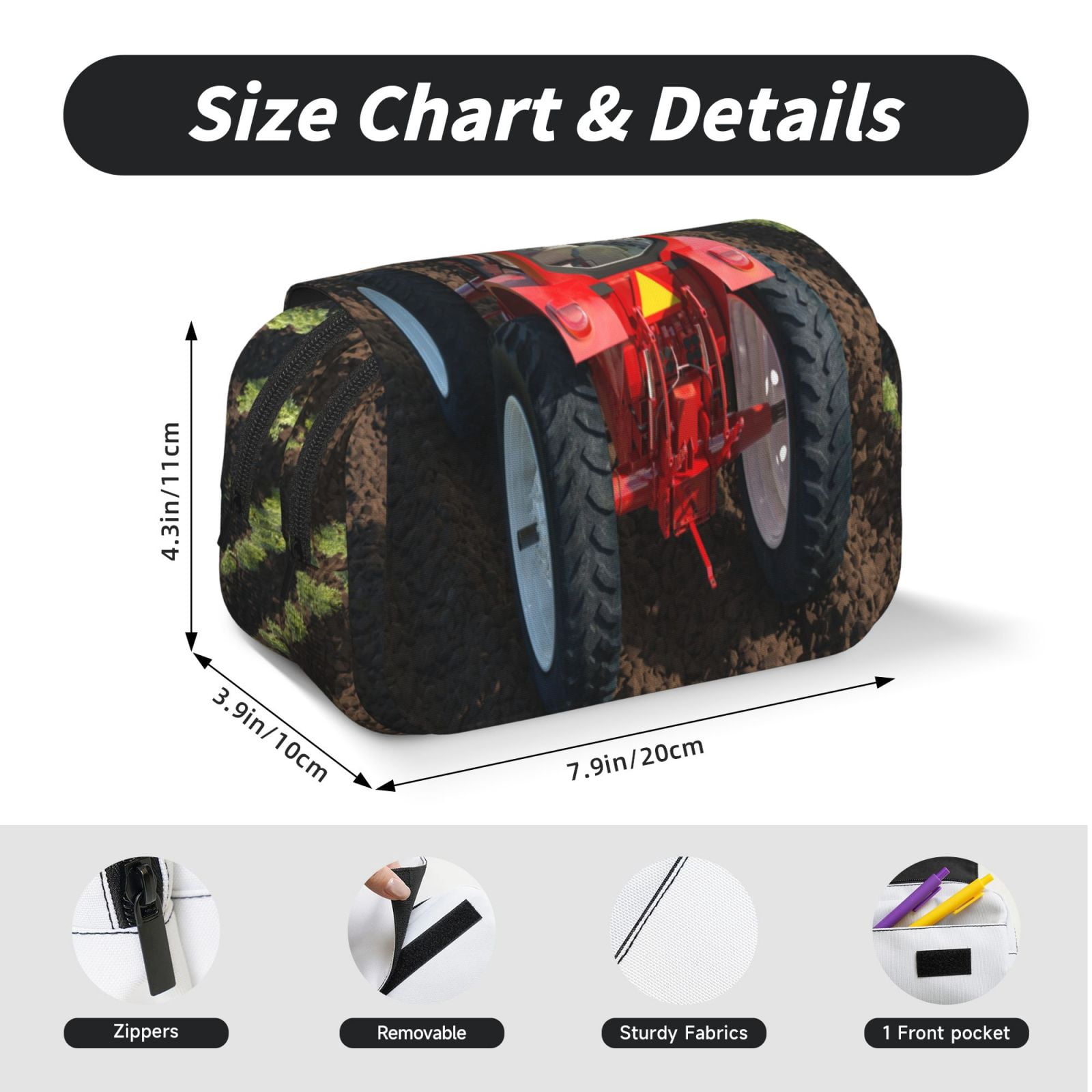 Rateoe farm work Pattern Double Clamshell Pen Case, Storage Organizer with Two Zipper Compartments– Holds Up to 50 Pencils & Pens