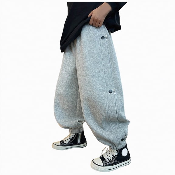 CAICJ98 Boys Sweat Pants Elastic Waist Athletic Baggy Pants Straight Leg Casual Wide Leg Pants with Pockets Joggers for Boys (Grey,7-8 Years)