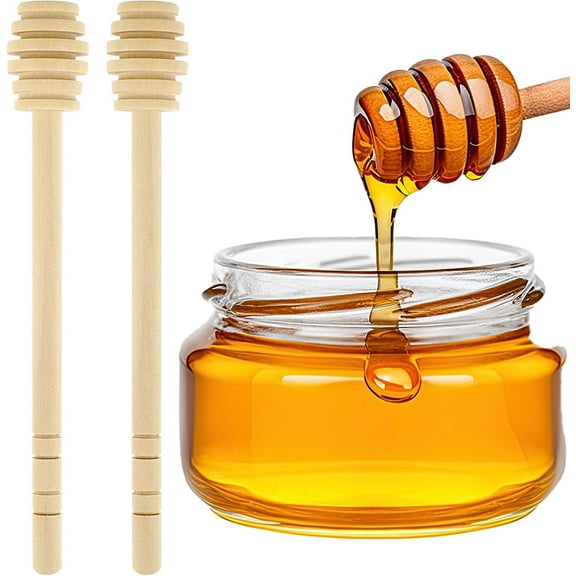 2 Pcs Wooden Honey Mixing Stirrers 6 Inch / 15cm Mini Reusable Wooden Dipper Sticks Server for Honey and Syrup Jar Dispense Drizzle Jam Honey Dippers Spoons Honeycomb Sticks