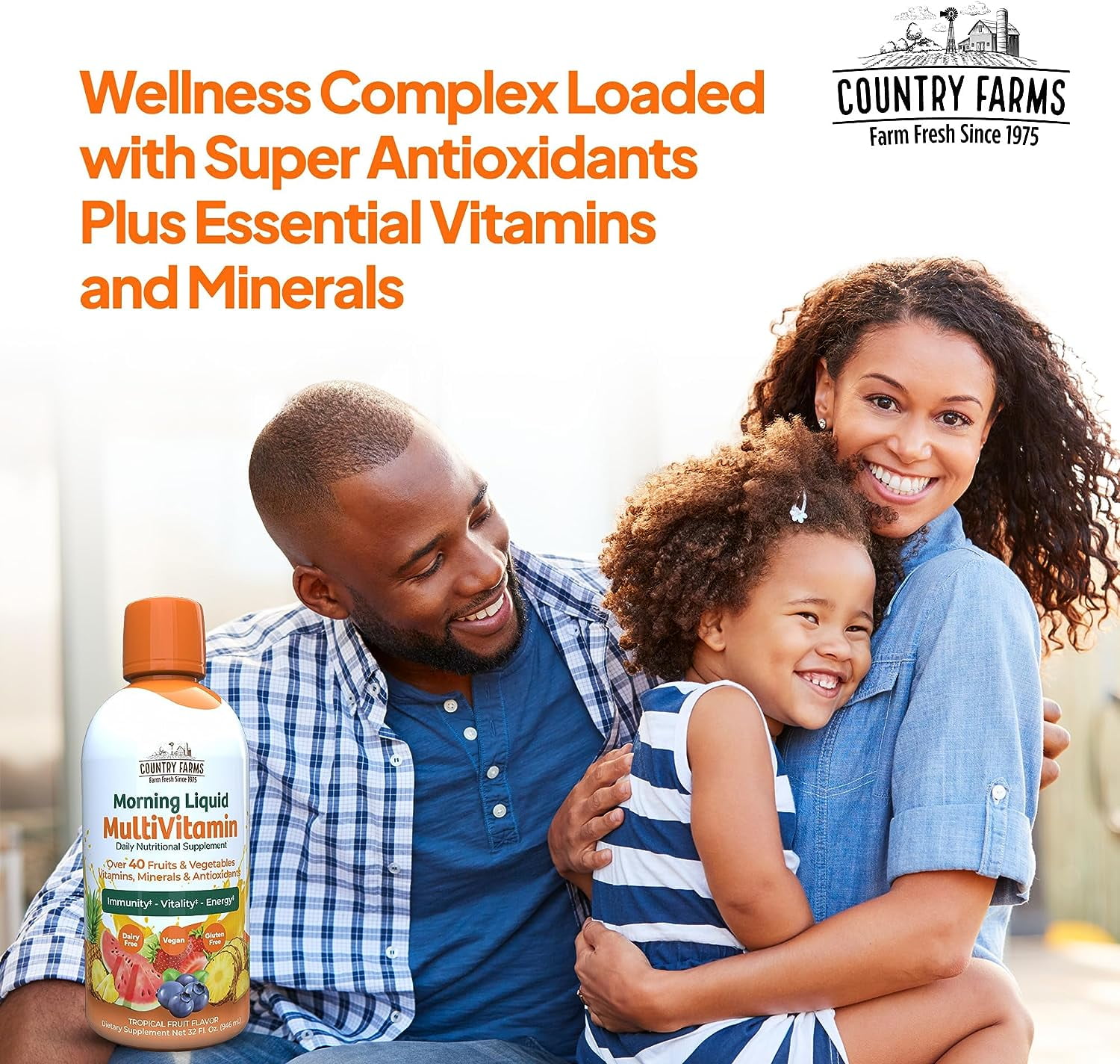 Country Farms Liquid Multivitamin, Vitamins and Minerals for Immune Support and Energy, Herbal Blend, Vegan, Multivitamin for Women and Men, Gluten Free, Tropical Fruit Flavor, 32 fl oz