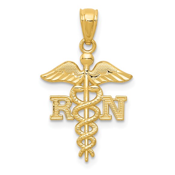 14k Yellow Gold Registered Nurse Caduceus Paramedic Rn Doctor Medical Student Nursing Symbol Necklace Charm Pendant Career Professional