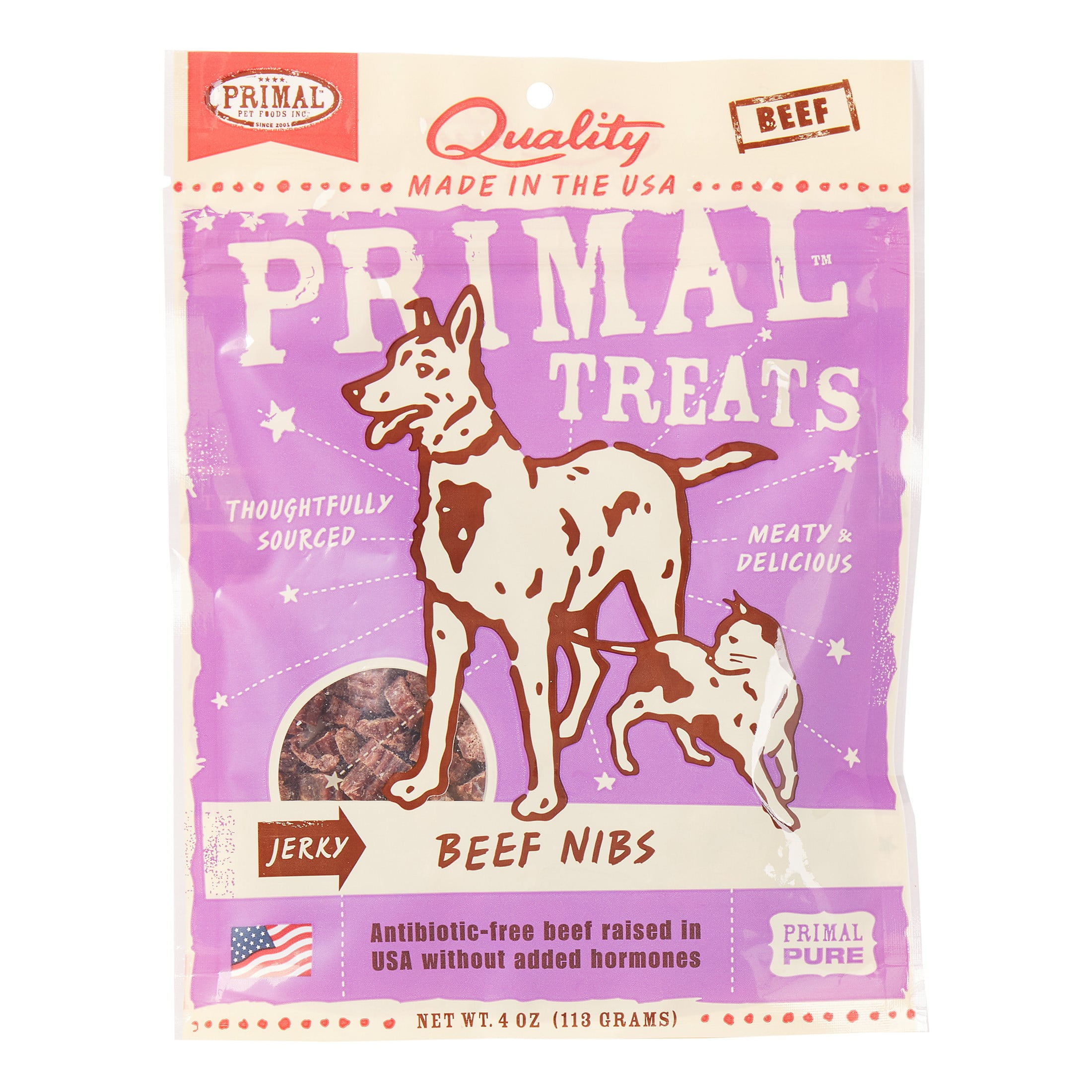 Primal Pet Foods GrainFree Jerky Beef Nibs Dry Dog & Cat Treat, 4 oz