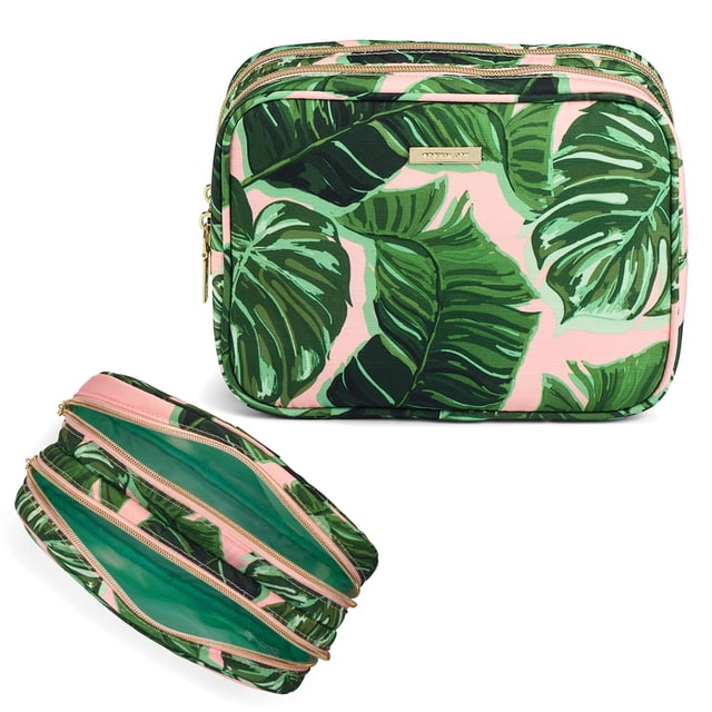 Bolsa de maquillaje Conair, tamaño grande, con doble cierre, neceser cosmético, color rosa