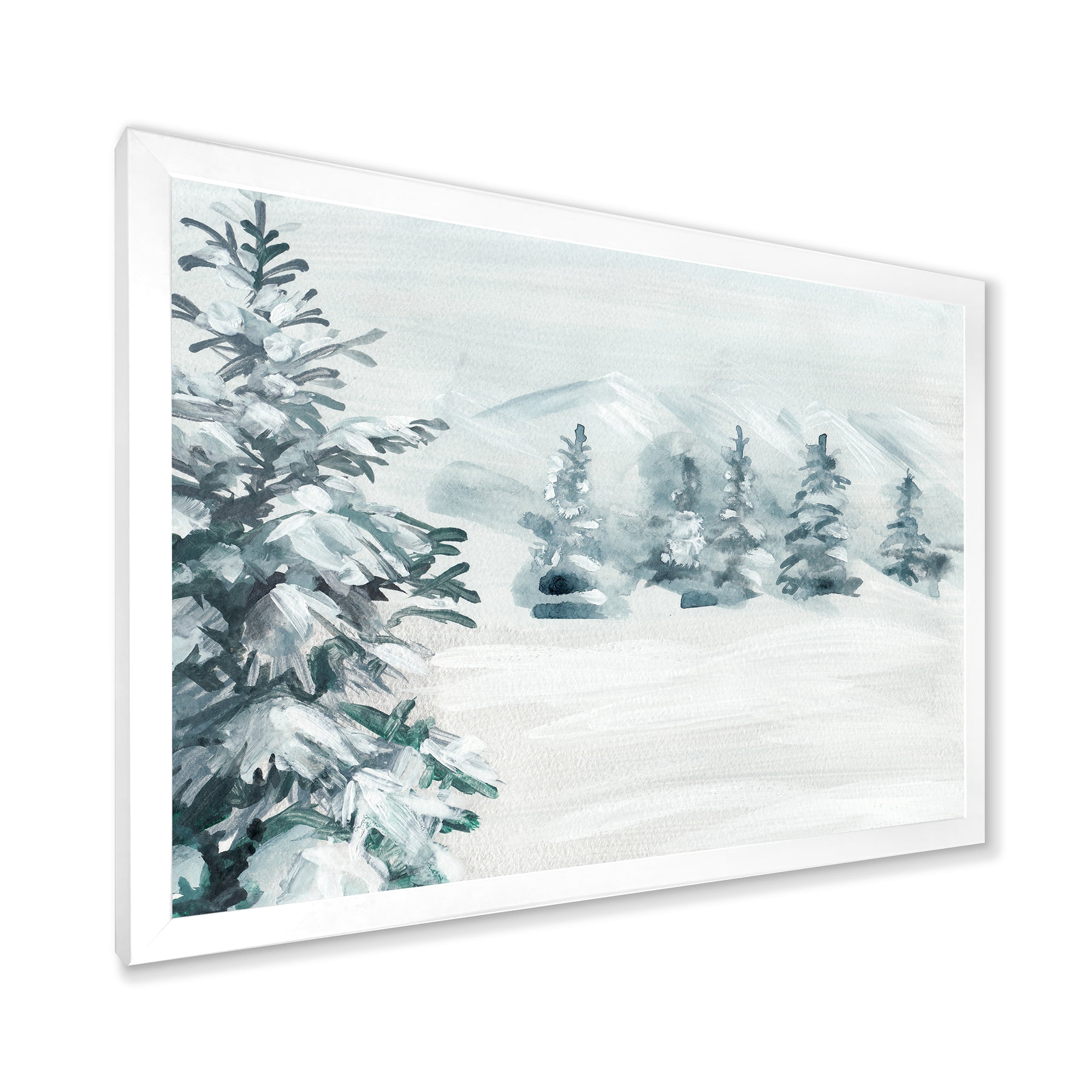 Designart 'Snowy Pine Trees On Mountain' Traditional Framed Art Print