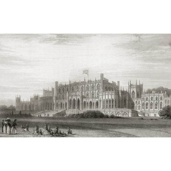 Eaton Hall, Cheshire, England in the early 19th century. From Churton's Portrait and Lanscape Gallery, published 1836. Poster Print (34 x 20)
