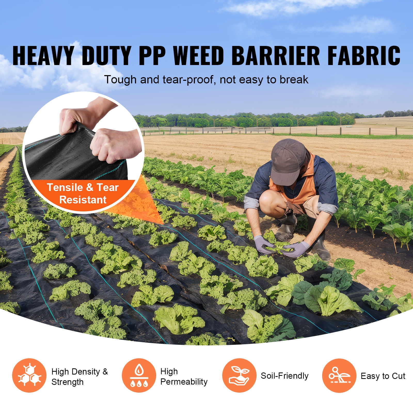 Olurrisa 3FTx50FT Premium Heavy Duty Weed Barrier Landscape Fabric, 3.2OZ Woven Geotextile Fabric Under Gravel, High Permeability for Weed Blocker Weed Mat, Driveway Fabric, Weed Control Garden Cloth