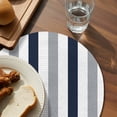 thumbnail image 3 of Navy Blue Gray Striped Round Placemats Set of 6 for Dinning Tables,Heat-proof Braided Table Mats 15 Inch,Farmhouse Stripe Art Washable Place Mat for Kitchen Restaurant Party Decor Table Setting, 3 of 9