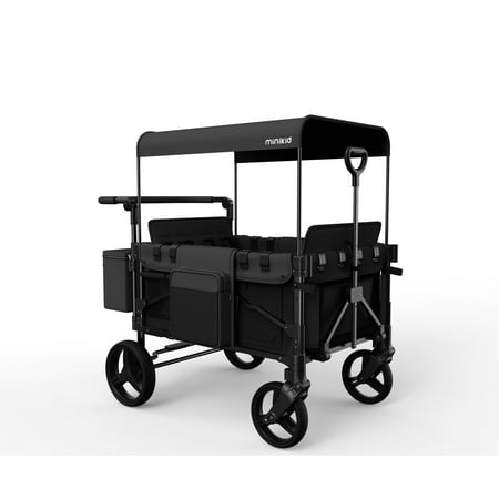 Minikid Wagon Stroller for 4 Kids, Baby Stroller Wagon with Canopy, Adjustable Handlebars,Gray