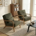 thumbnail image 6 of EOP Mid-Century Modern Accent Armchair with Solid Wood Frame, Removable Soft Cushion & Lumbar Pillow, Upholstered Reading Leisure Chair for Living Room Bedroom Balcony Waiting Room, Green, 6 of 9