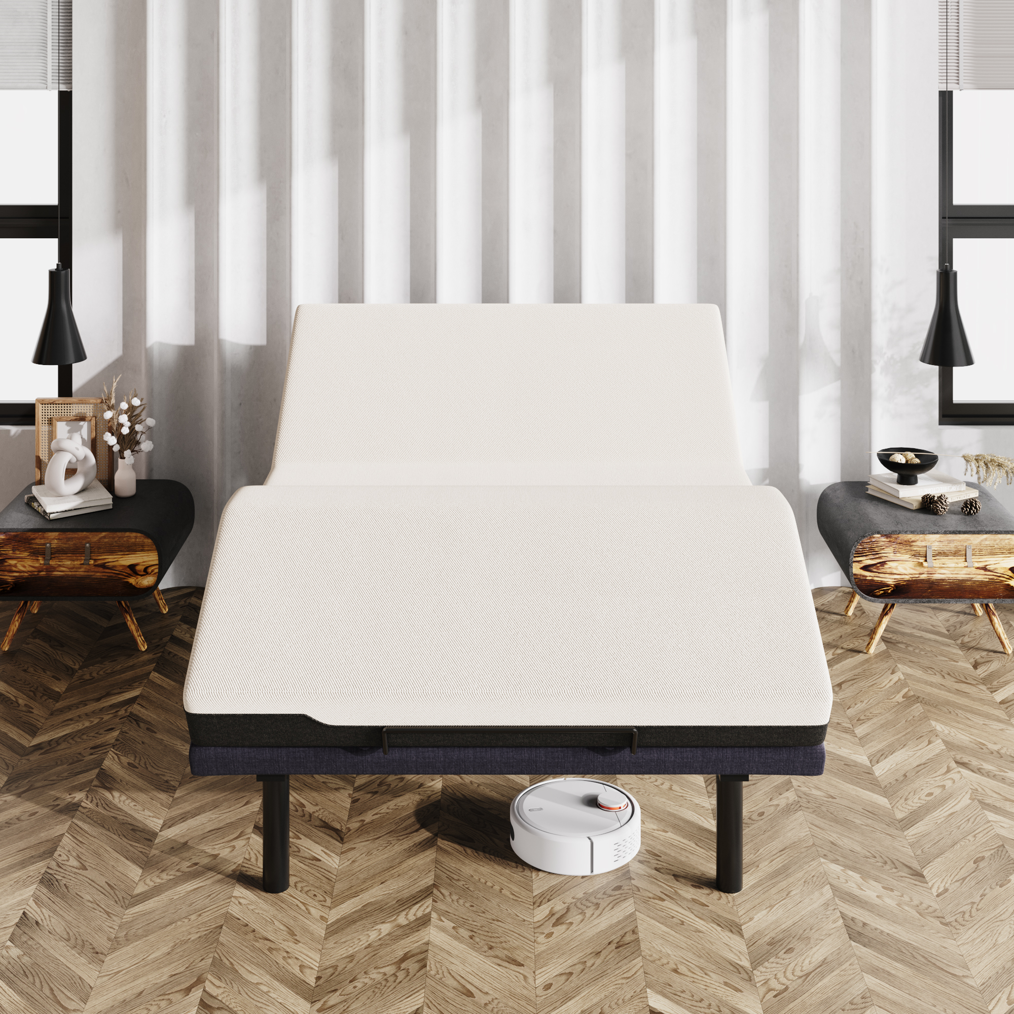 Sha Cerlin Upholstered Queen Size Ergonomic Electric Adjustable Bed Base Frame with Upgraded Motor 2.0, Wireless Remote Control, Independent Head & Foot Incline