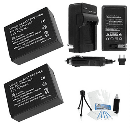 2-Pack Fuji FujiFilm NP-W126 High-Capacity Replacement Batteries with Rapid Travel Charger for Fujifilm X-Pro 1, X-E1, HS30EXR, HS33EXR Digital Cameras - UltraPro BONUS INCLUDED: Camera Cleaning (Best Rated Battery Charger)