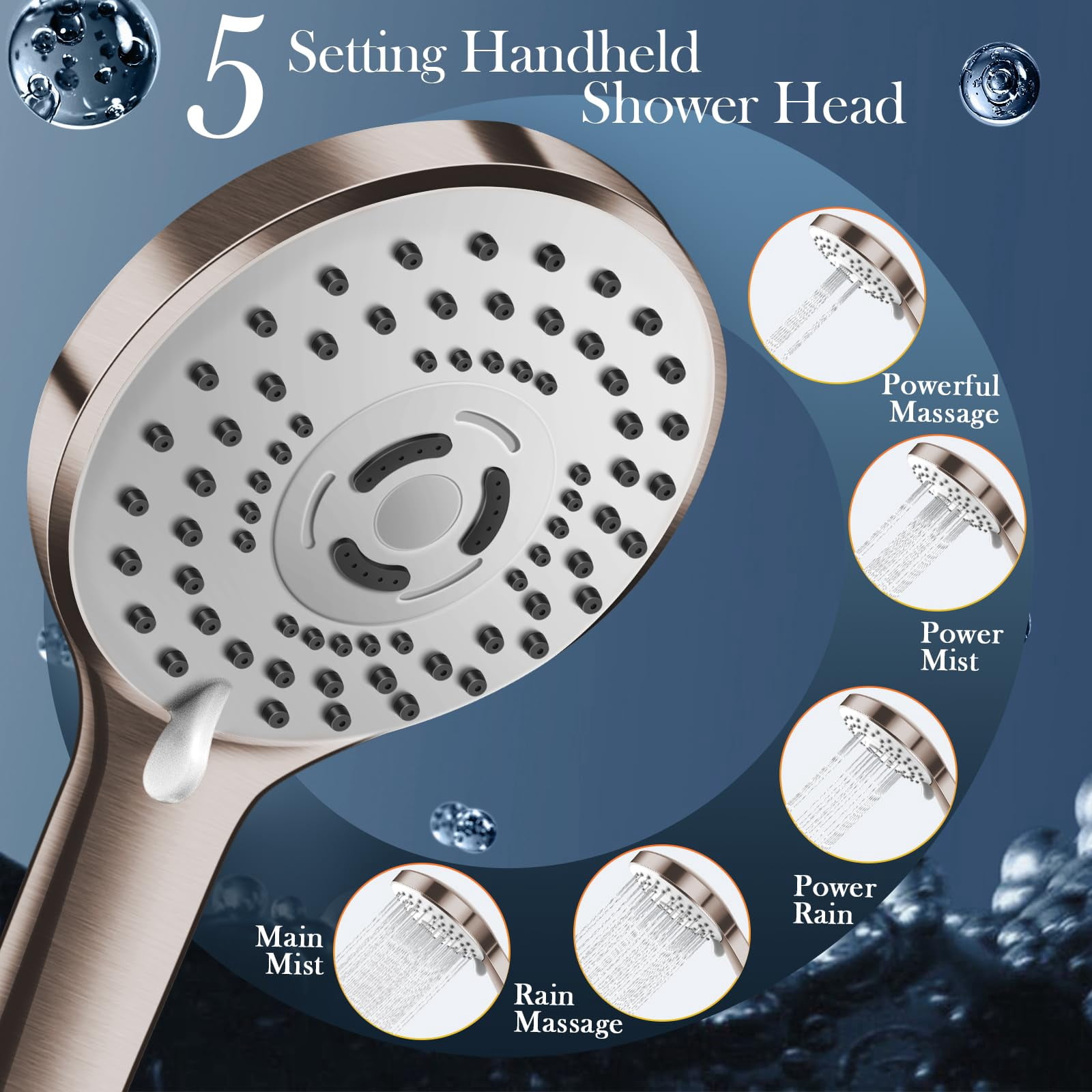12'' Rain Shower Head Combo  High Rainfall With 16'' Flexible Height/angle Adjustable Extension Arm 5 Setting Spray Hand Held Nickel