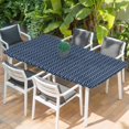 thumbnail image 2 of Navy Blue Geometric Table Cloths for 4 Foot Rectangle Tables, Modern Pure Color Abstract Striped Patio Waterproof Elastic Fitted Tablecloths, Washable Rectangular Table Cover for Camping, 2 of 8