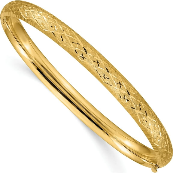 10K Yellow Gold 4/16 Diamond-Cut Fancy Hinged Bangle Bracelet (Width 6.5) (Length 7) - Jbsp